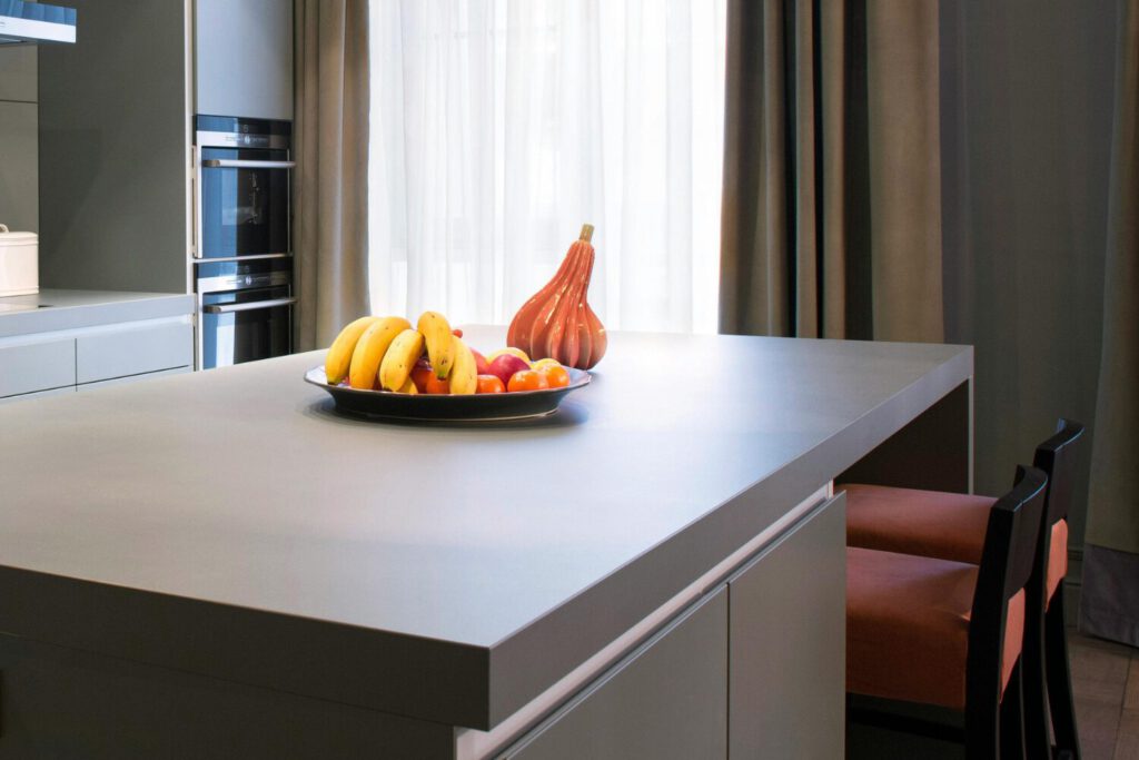 A modern kitchen island worktop that we installed