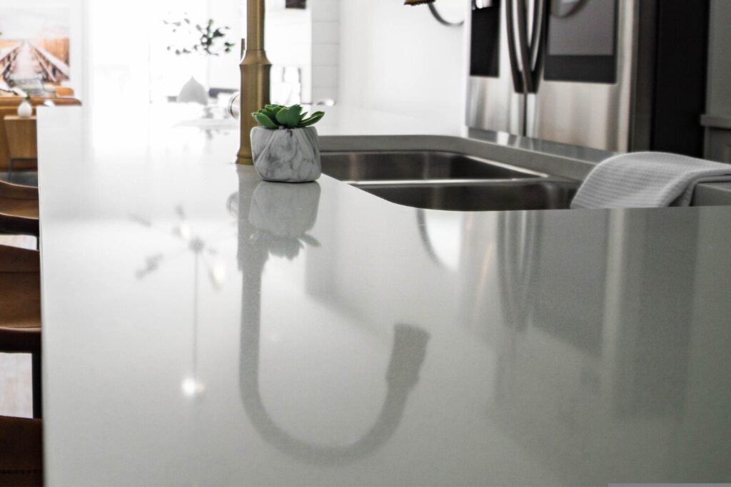 A new kitchen worktop that has been replaced