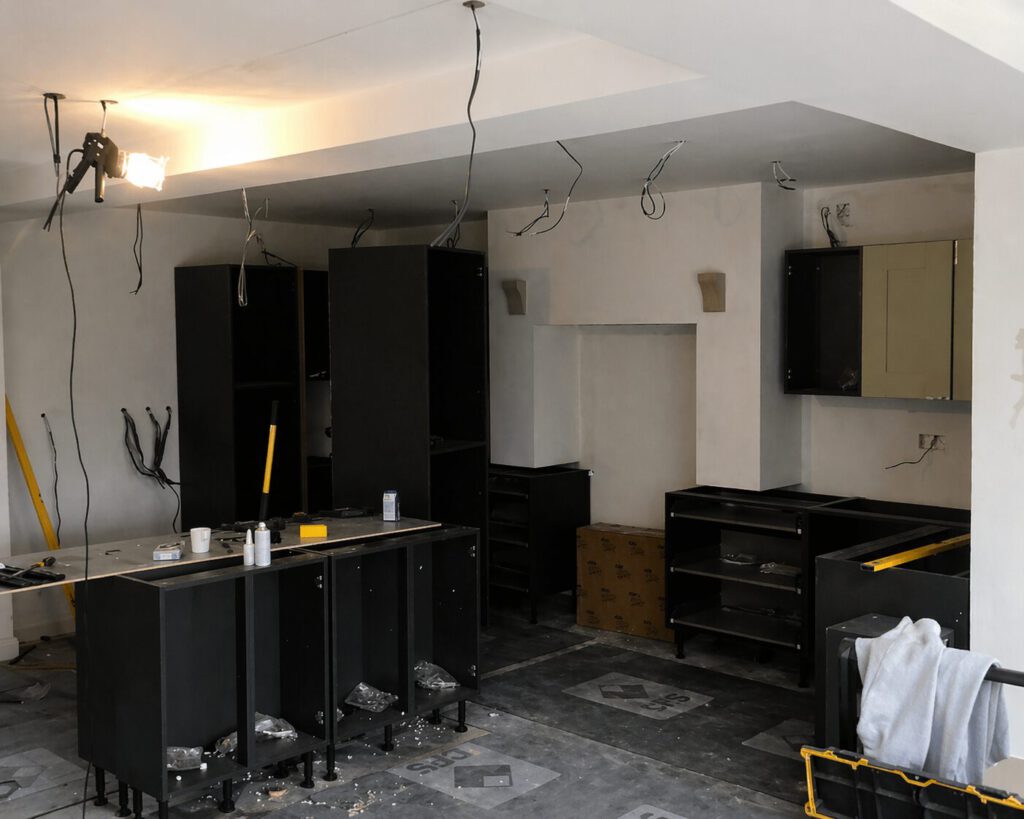 Before photo of the large shaker kitchen installation in Glais project