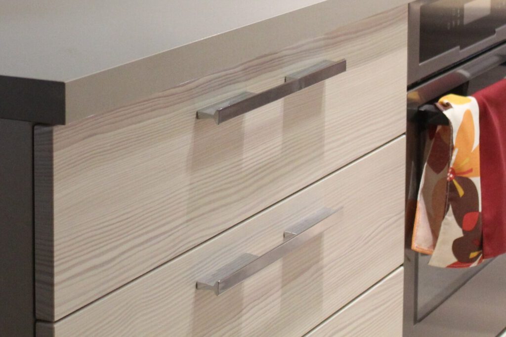 Chrome kitchen handles that we installed on a kitchen in Swansea