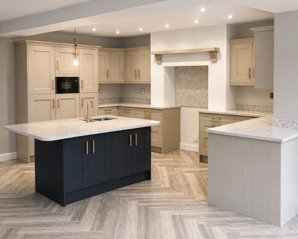 After photo of the large shaker kitchen installation in Glais project