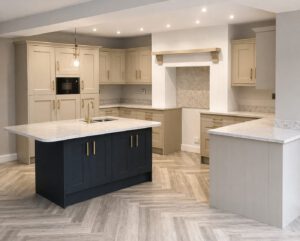 After photo of the large shaker kitchen installation in Glais project