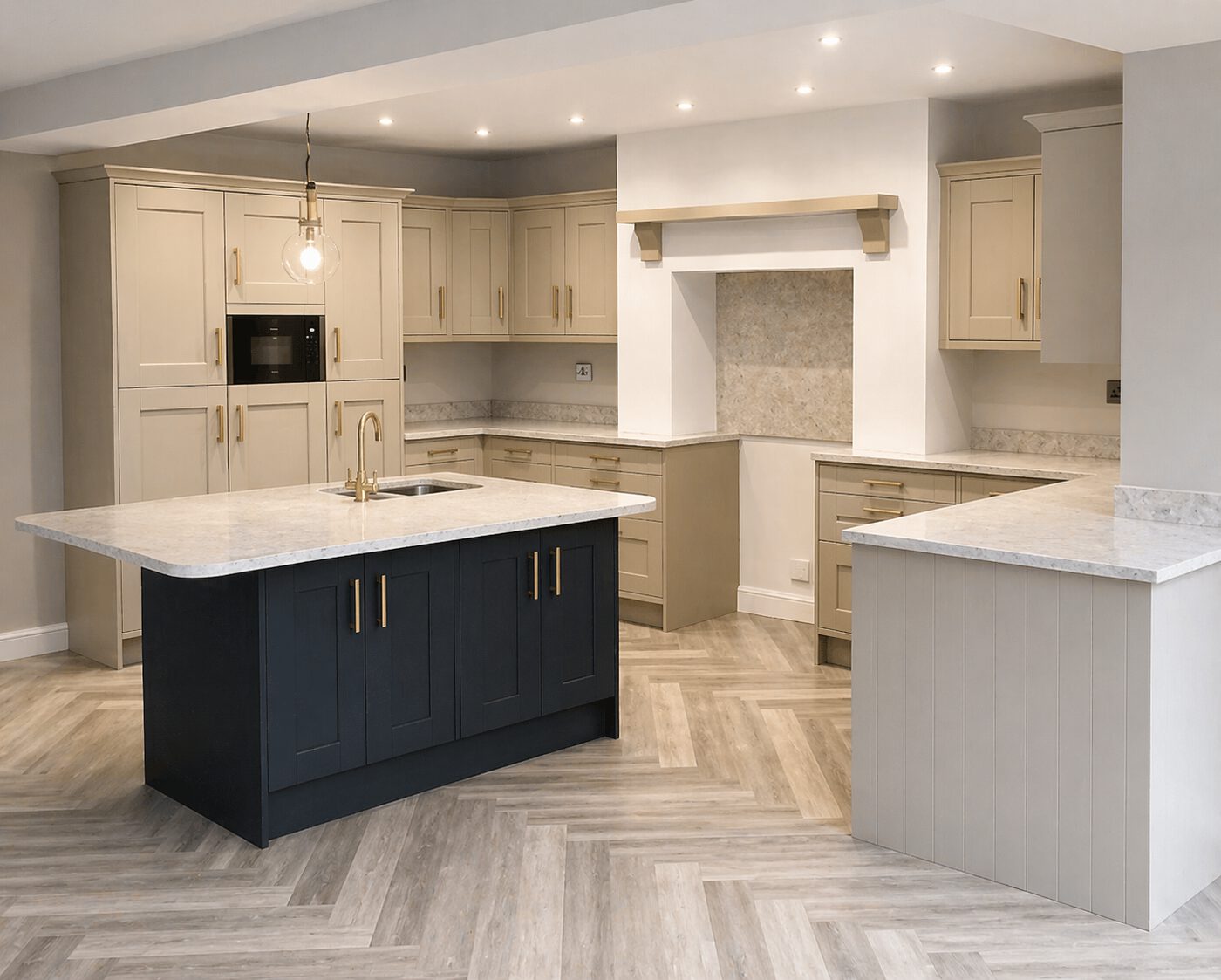 After photo of the large shaker kitchen installation in Glais project
