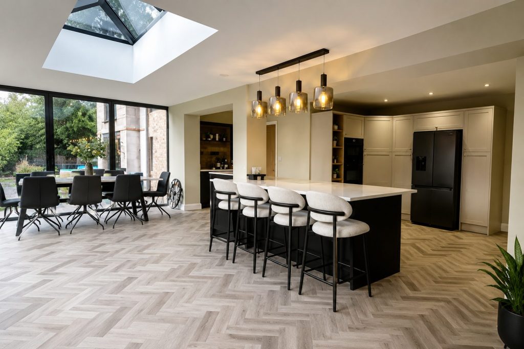 Renovation completion in modern kitchen-living area