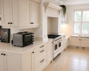 Bright modern kitchen with seating nook